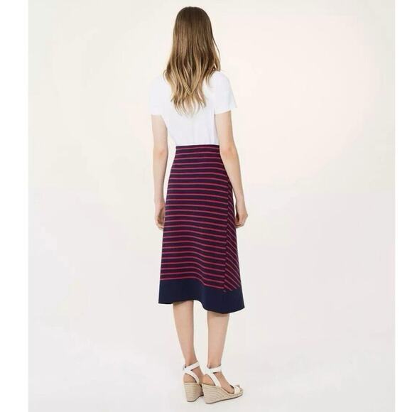 Tory Burch Anya Knit Faux Wrap‎ Medium Navy Blue Nantucket Red A-Line Midi Skirt - Picture 2 of 7